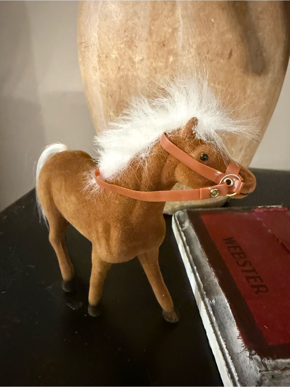 Vintage Flocked Brown Toy Horse with White Mane Miniature